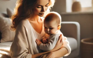 Mãe segurando bebê em momento de carinho